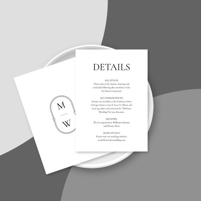 Tarjeta De Recepción Detalles del Boda blanco y negro de monograma mini (Subido por el creador)