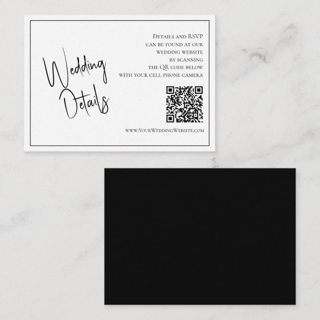 Tarjeta De Recepción Detalles del Boda blanco y negro elegante del códi (Anverso / Reverso)