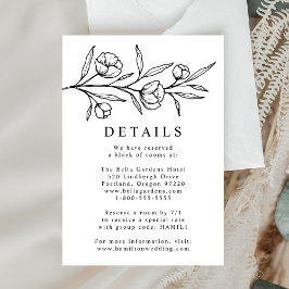 Tarjeta De Recepción Detalles del Boda blanco y negro floral esbozados