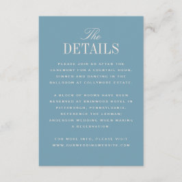 Tarjeta De Recepción Detalles del Boda Blue Classic Elegance