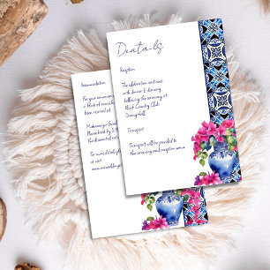 Tarjeta De Recepción Detalles del boda Blue French Tiles Bougainvillea