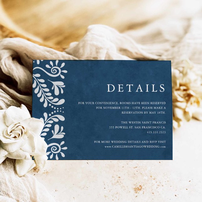 Tarjeta De Recepción Detalles del Boda Blue Papel Picado México (Blue Talavera Wedding Details Card)