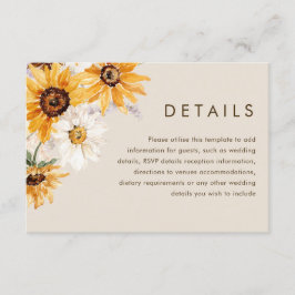 Tarjeta De Recepción Detalles del Boda Bohemiano de Girasol