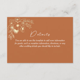 Tarjeta De Recepción Detalles del Boda Bohemiano Terracotta