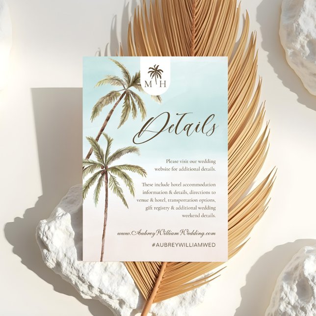 Tarjeta De Recepción Detalles del Boda Bohemio Tropical Palm Trees (Bohemian Tropical Palm Trees Wedding Guest Details Enclosure Card)