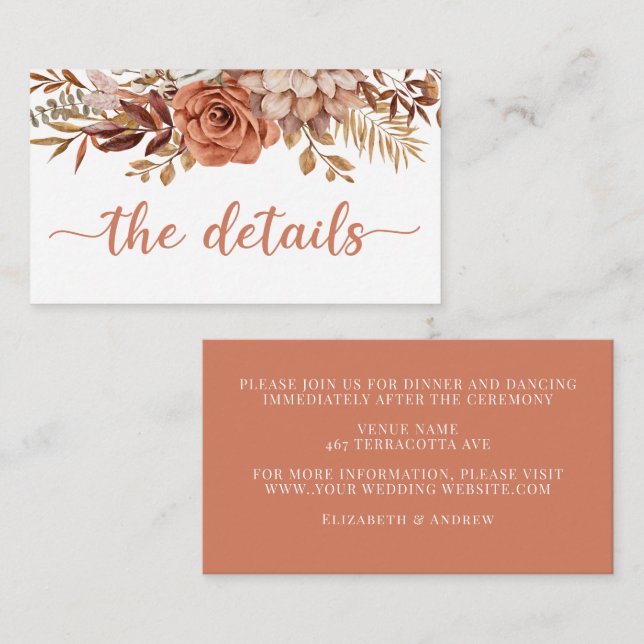 Tarjeta De Recepción Detalles del Boda Boho Autumn Terracotta (Anverso / Reverso)