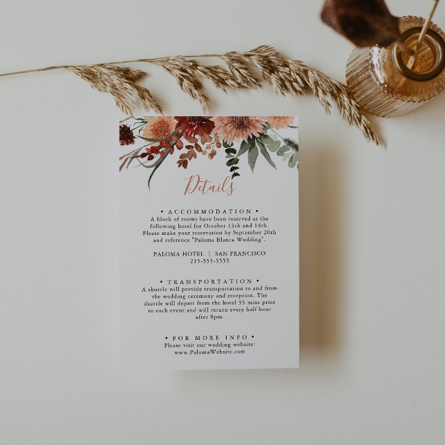 Tarjeta De Recepción Detalles del Boda Boho Botanical Autumn Floral (Subido por el creador)