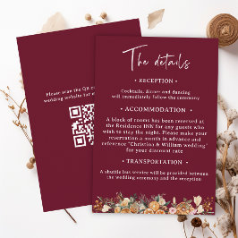 Tarjeta De Recepción Detalles del Boda Boho Burgundy de vacaciones de i
