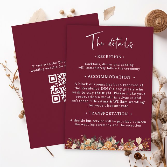 Tarjeta De Recepción Detalles del Boda Boho Burgundy de vacaciones de i (Subido por el creador)