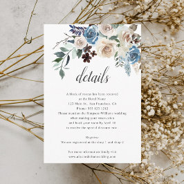 Tarjeta De Recepción Detalles del Boda Boho Dusty Blue Beige Flowers