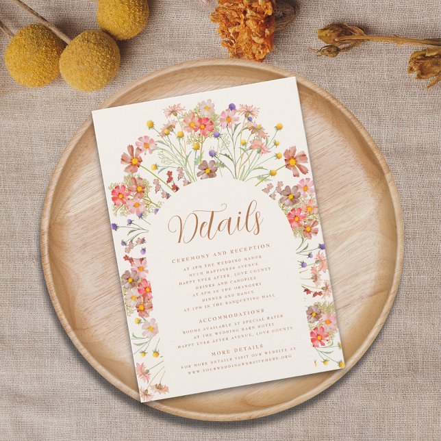 Tarjeta De Recepción Detalles del Boda Boho Fall Floral Terracotta (Boho fall wildflower floral arch wedding details enclosure card terracotta burnt orange beige )