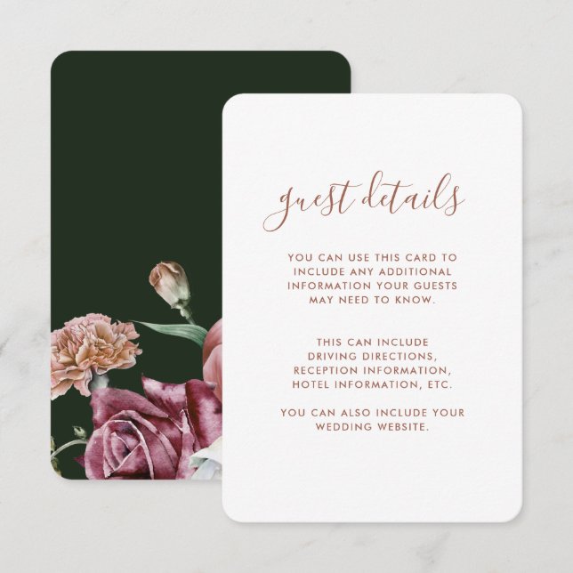 Tarjeta De Recepción Detalles del Boda Boho Floral Terracotta (Anverso / Reverso)
