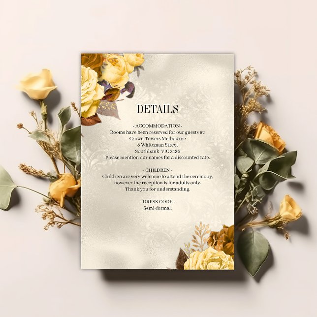 Tarjeta De Recepción Detalles del Boda Boho Golden Floral Silk Elegance (Subido por el creador)