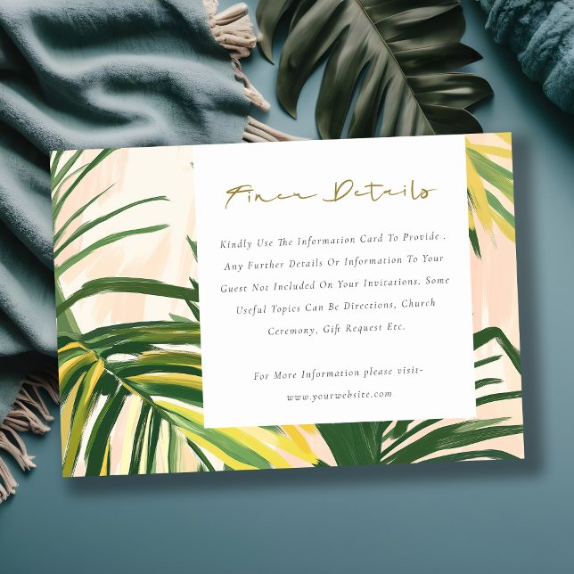 Tarjeta De Recepción Detalles del Boda Boho Rubor Green Tropical Palm (Subido por el creador)