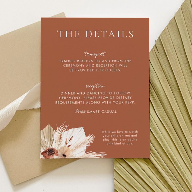 Tarjeta De Recepción Detalles del Boda Boho Rust Terracotta (HAZEL | Boho Rust Wedding Suite - Matching items available)