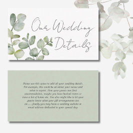 Tarjeta De Recepción Detalles del Boda Boho Sage Green Eucalyptus