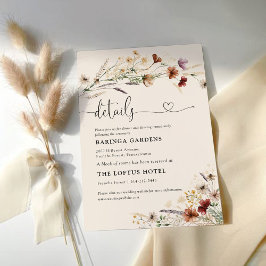 Tarjeta De Recepción Detalles del Boda Boho Tiny Wildflower