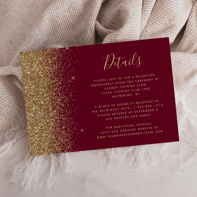 Tarjeta De Recepción Detalles del Boda Borgoña Red Gold Purpurina Edge (Subido por el creador)