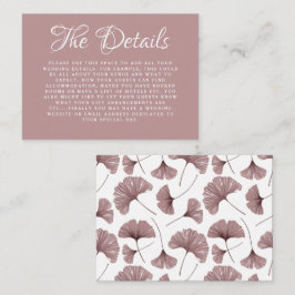 Tarjeta De Recepción Detalles del Boda botánico Boho Dusty Rosa Ginkgo