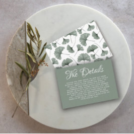 Tarjeta De Recepción Detalles del Boda botánico Boho Sage Green Ginkgo