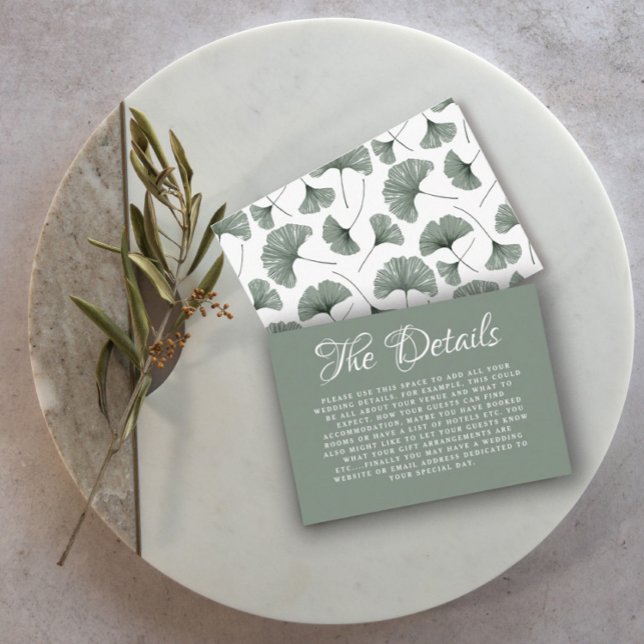 Tarjeta De Recepción Detalles del Boda botánico Boho Sage Green Ginkgo (Subido por el creador)