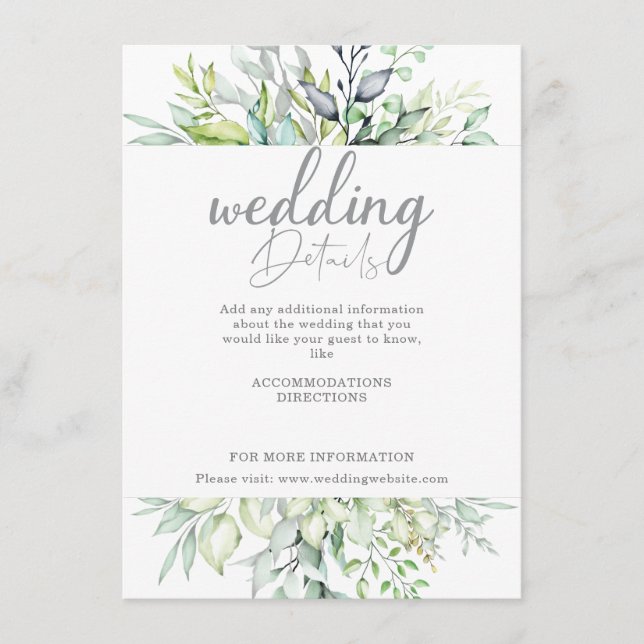 Tarjeta De Recepción Detalles del Boda botánico de caligrafía (Anverso)