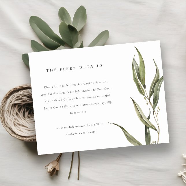 Tarjeta De Recepción Detalles del Boda botánico de Eucalyptus Watercolo (Subido por el creador)