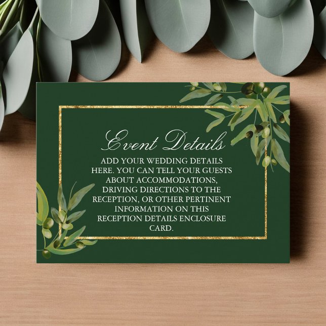 Tarjeta De Recepción Detalles del Boda Botánico de Oro Verde oscuro (Subido por el creador)