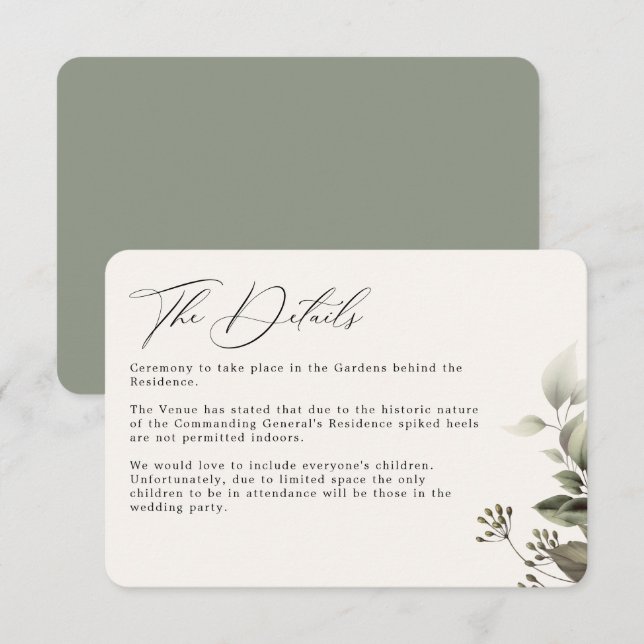 Tarjeta De Recepción Detalles del Boda botánico de vegetación simple (Anverso / Reverso)