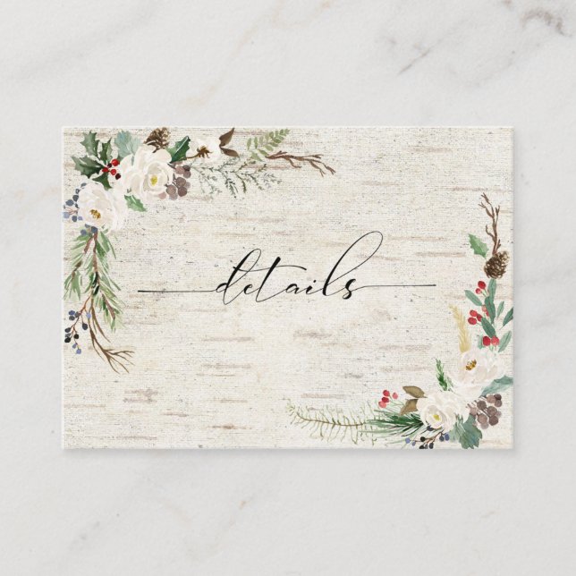 Tarjeta De Recepción Detalles del Boda botánico de Winter Birch Calligr (Anverso)