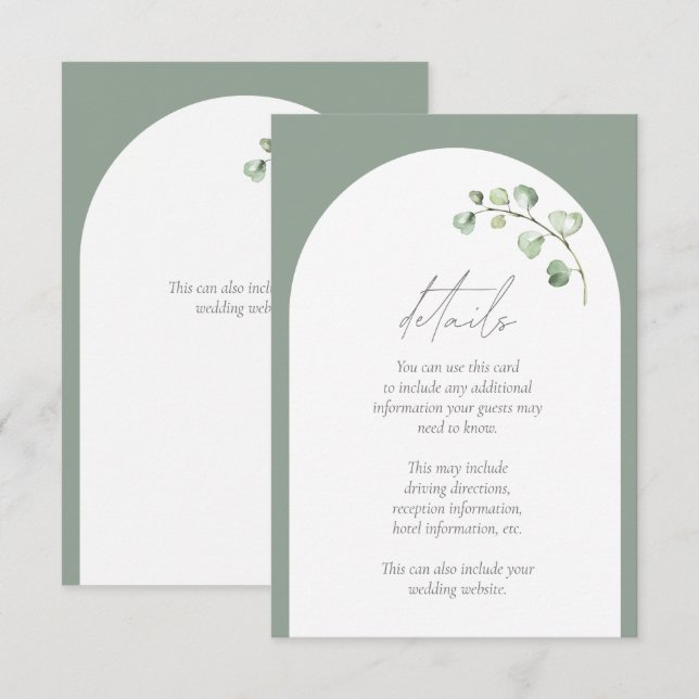 Tarjeta De Recepción Detalles del Boda botánico del Arco Verde Masaje M (Anverso / Reverso)