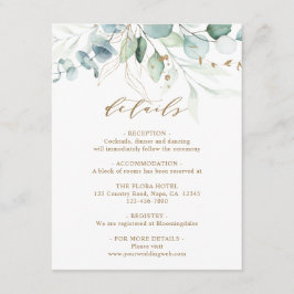 Tarjeta De Recepción Detalles del Boda botánico dorado y verde