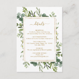 Tarjeta De Recepción Detalles del Boda Botánico Gold Greenery