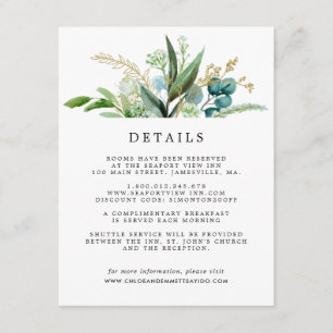 Tarjeta De Recepción Detalles del Boda botánico Green White Gold