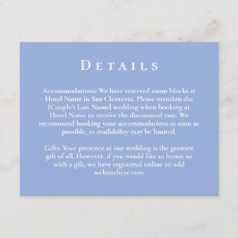 Tarjeta De Recepción Detalles del Boda botánico mínimo azul y blanco