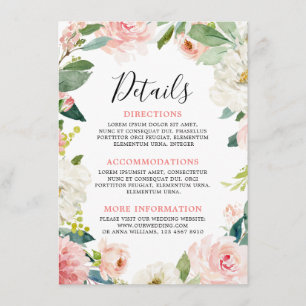 Tarjeta De Recepción Detalles del Boda Botánico Moderno Floral Rosa Rub