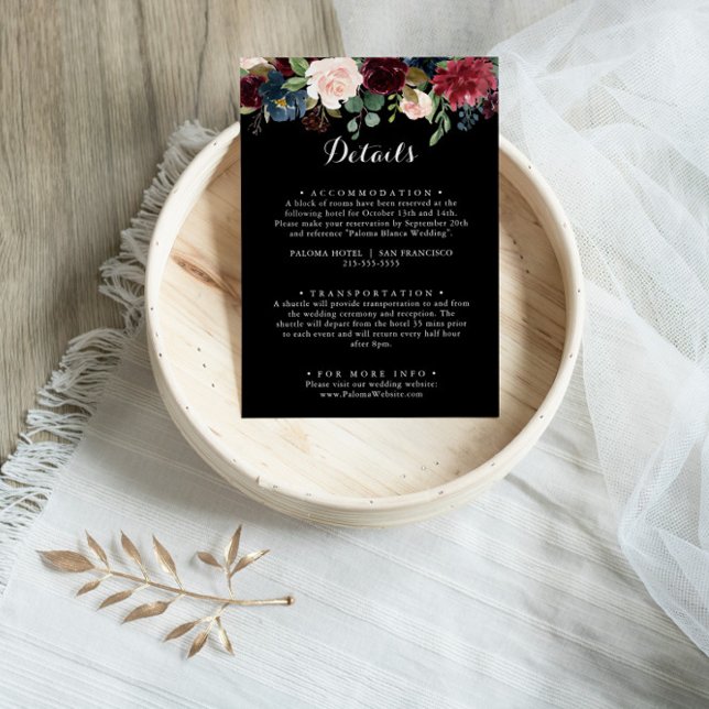 Tarjeta De Recepción Detalles del Boda Botánico Rústico Negro (Subido por el creador)
