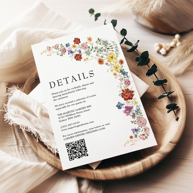Tarjeta De Recepción Detalles del Boda Bright Garden Wildflowers (Subido por el creador)
