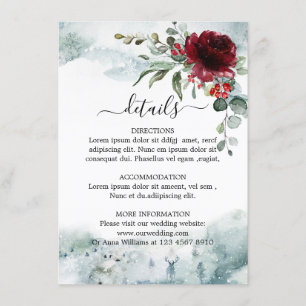 Tarjeta De Recepción Detalles del boda Burgundy Floral Winter