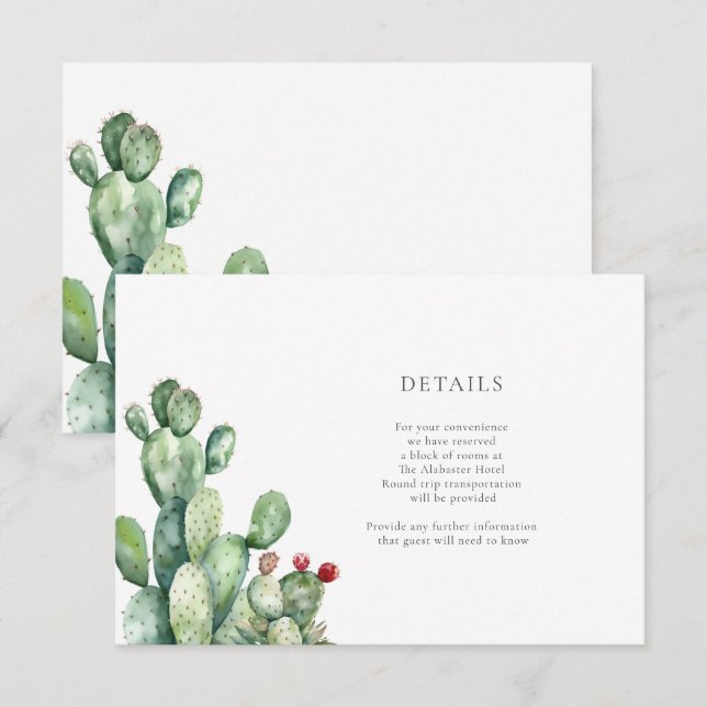 Tarjeta De Recepción Detalles del Boda Cactus (Anverso / Reverso)