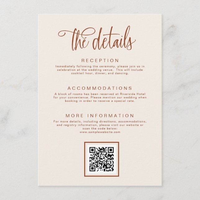 Tarjeta De Recepción Detalles del Boda caligráfico manuscrito de Terrac (Anverso)