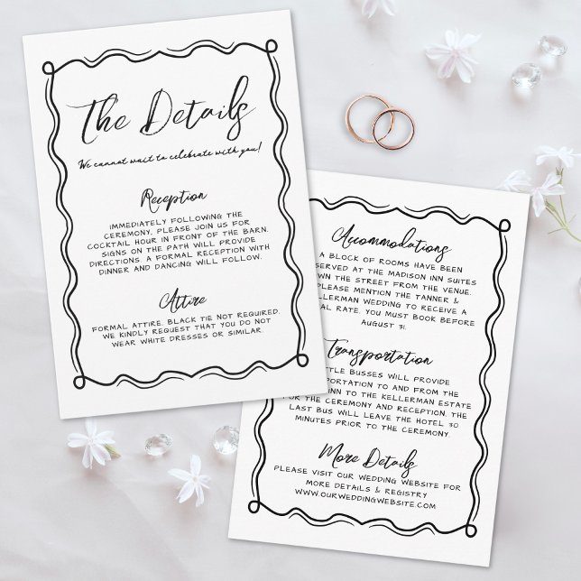 Tarjeta De Recepción Detalles del Boda caprichoso de dibujos a mano (Hand Drawn Doodle Whimsical Wedding Details Enclosure Card)