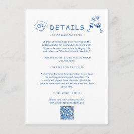 Tarjeta De Recepción Detalles del Boda caprichoso de mano azul dibujado