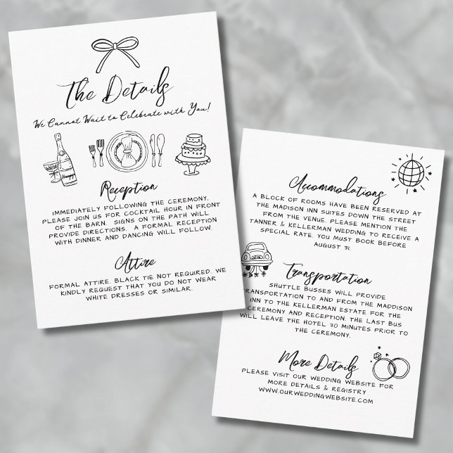 Tarjeta De Recepción Detalles del Boda caprichoso y caprichoso (Hand Drawn Quirky Whimsical Wedding Details Enclosure Card)