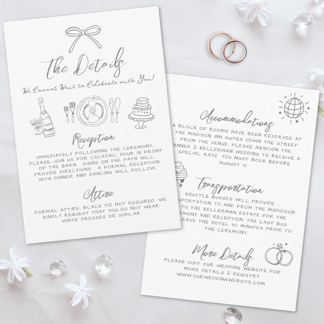 Tarjeta De Recepción Detalles del Boda caprichoso y caprichoso (Hand Drawn Quirky Whimsical Wedding Details Enclosure Card )