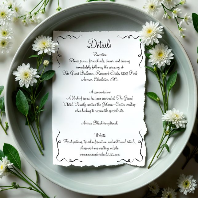 Tarjeta De Recepción Detalles del Boda captado por mano caprichosa (Subido por el creador)