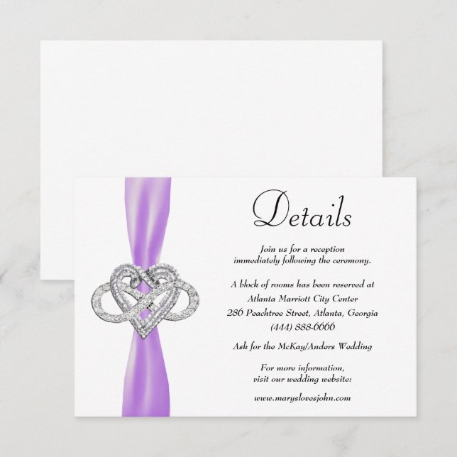 Tarjeta De Recepción Detalles del Boda cardíaco infinito de cinta morad (Anverso / Reverso)