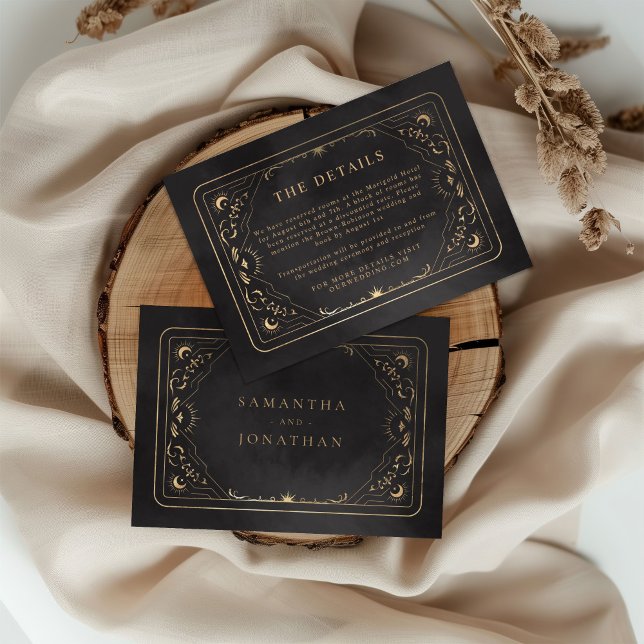 Tarjeta De Recepción Detalles del Boda Celestial Black & Faux Gold Taro (Subido por el creador)