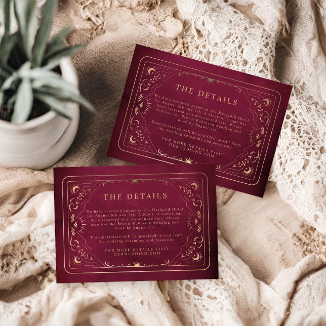 Tarjeta De Recepción Detalles del Boda Celestial Burgundy Faux Gold Tar (Subido por el creador)