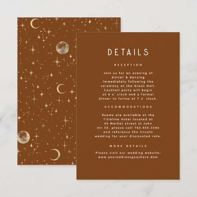 Tarjeta De Recepción Detalles del Boda Celestial de Noche Starry (Anverso / Reverso)